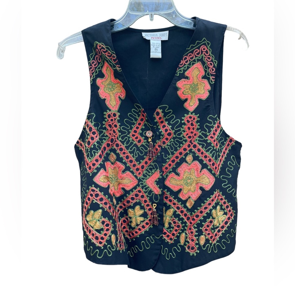 Victoria Jones Petites Embellished Vest Size Petite Medium - Picture 3 of 6